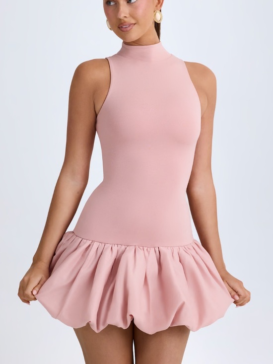 Oh Polly Dresses & Skirts - Oh Polly Blush Pink High-Neck Bubble-Hem Mini Dress